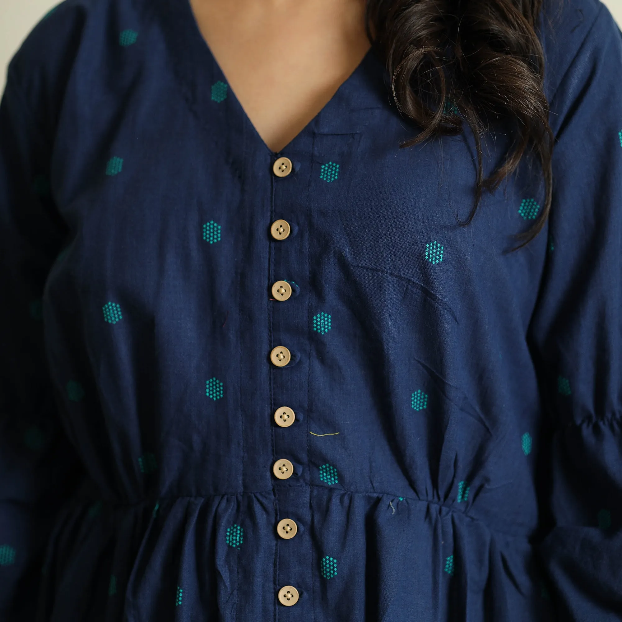 Blue - Jacquard Cotton Flared Gher Dress