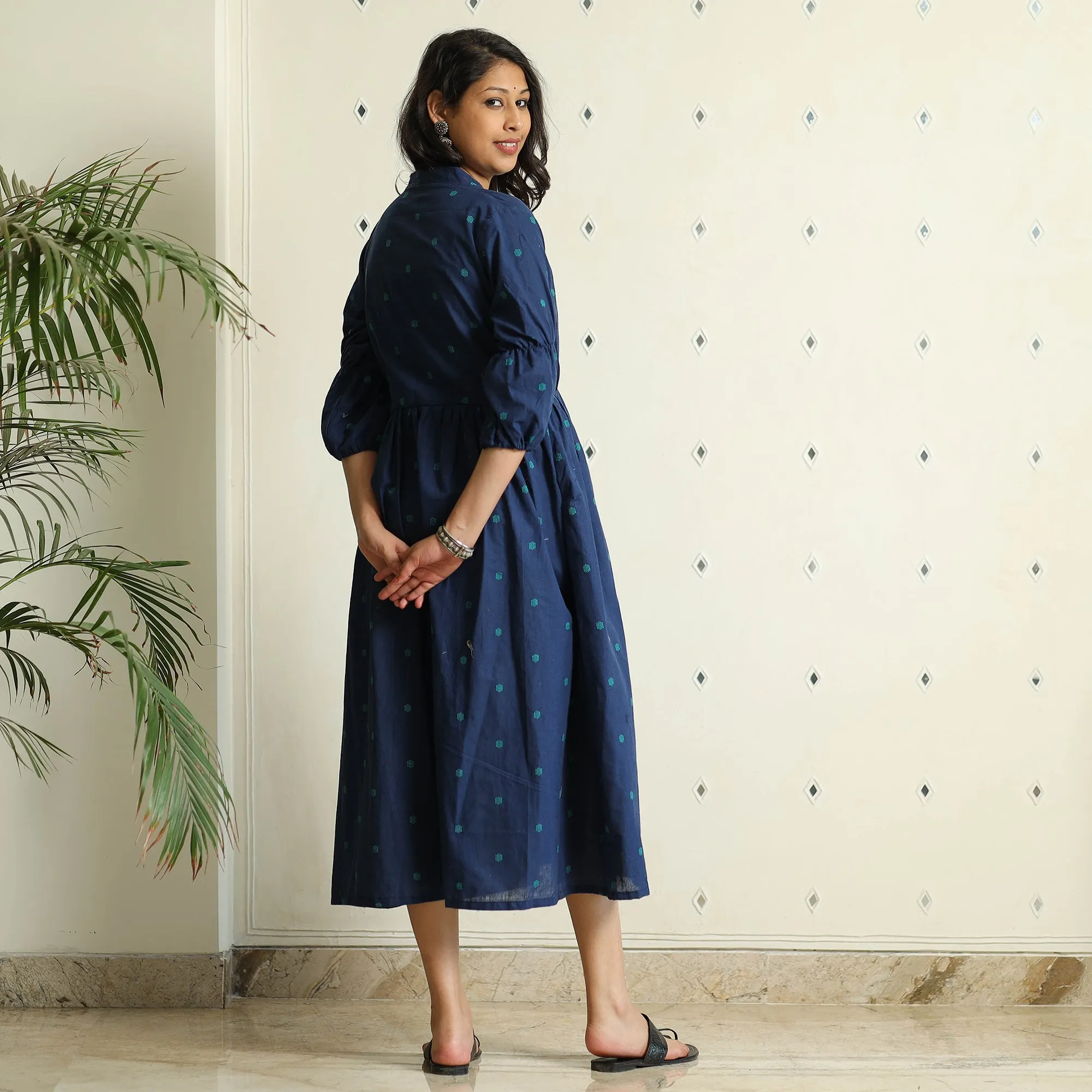 Blue - Jacquard Cotton Flared Gher Dress