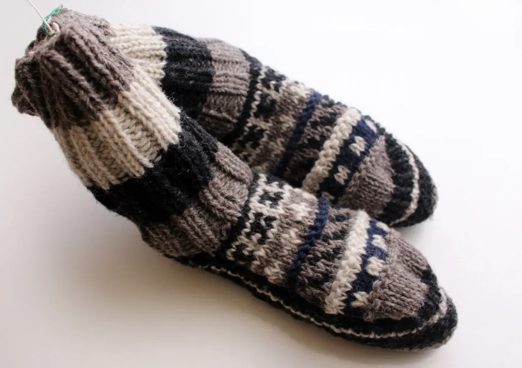 Brown and Black Multicolor Woolen Bed Slipper Boots