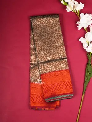 Brown Art Silk Saree with Geometric Design on the Body with Contrast Designed Border