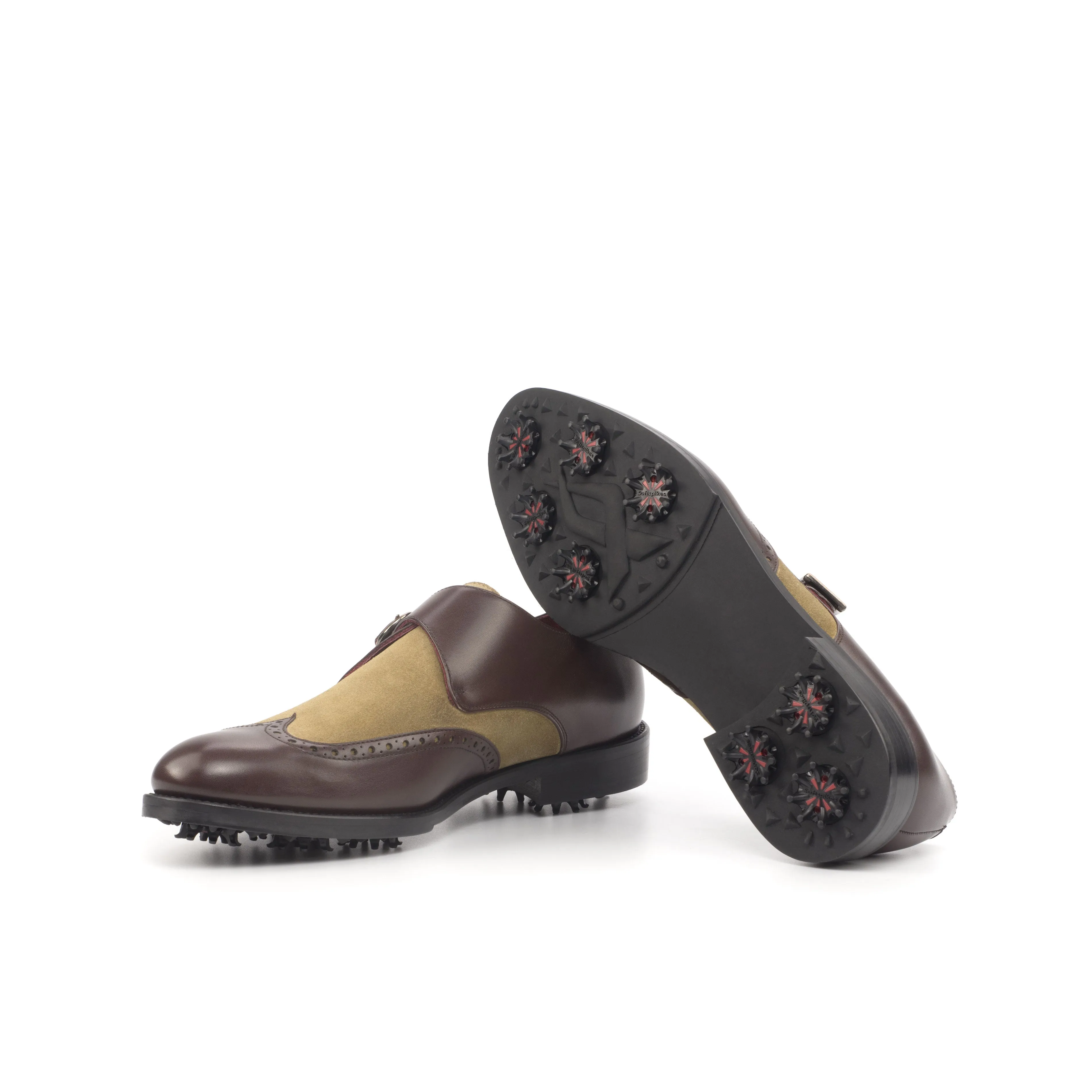 Brown Calf & Camel Suede Single Monk Golf Shoes