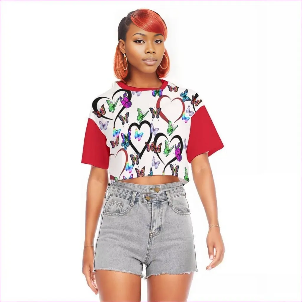 Butterfly Love Womens Drop Shoulder Crop Top