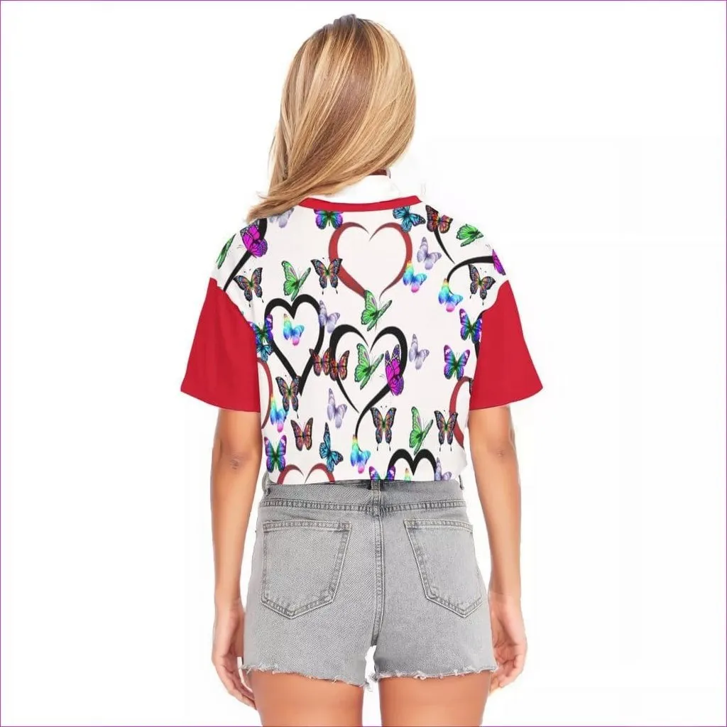 Butterfly Love Womens Drop Shoulder Crop Top