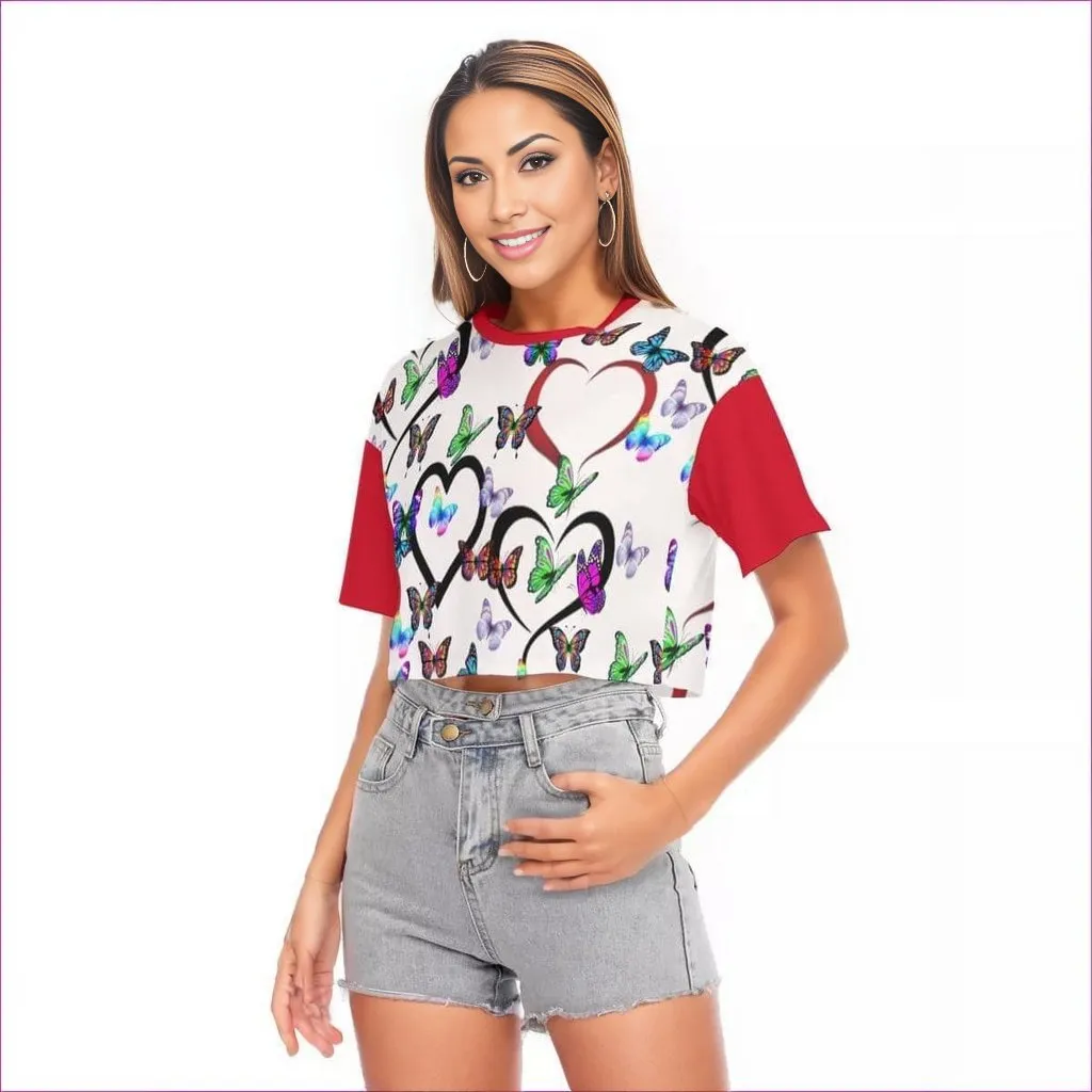 Butterfly Love Womens Drop Shoulder Crop Top