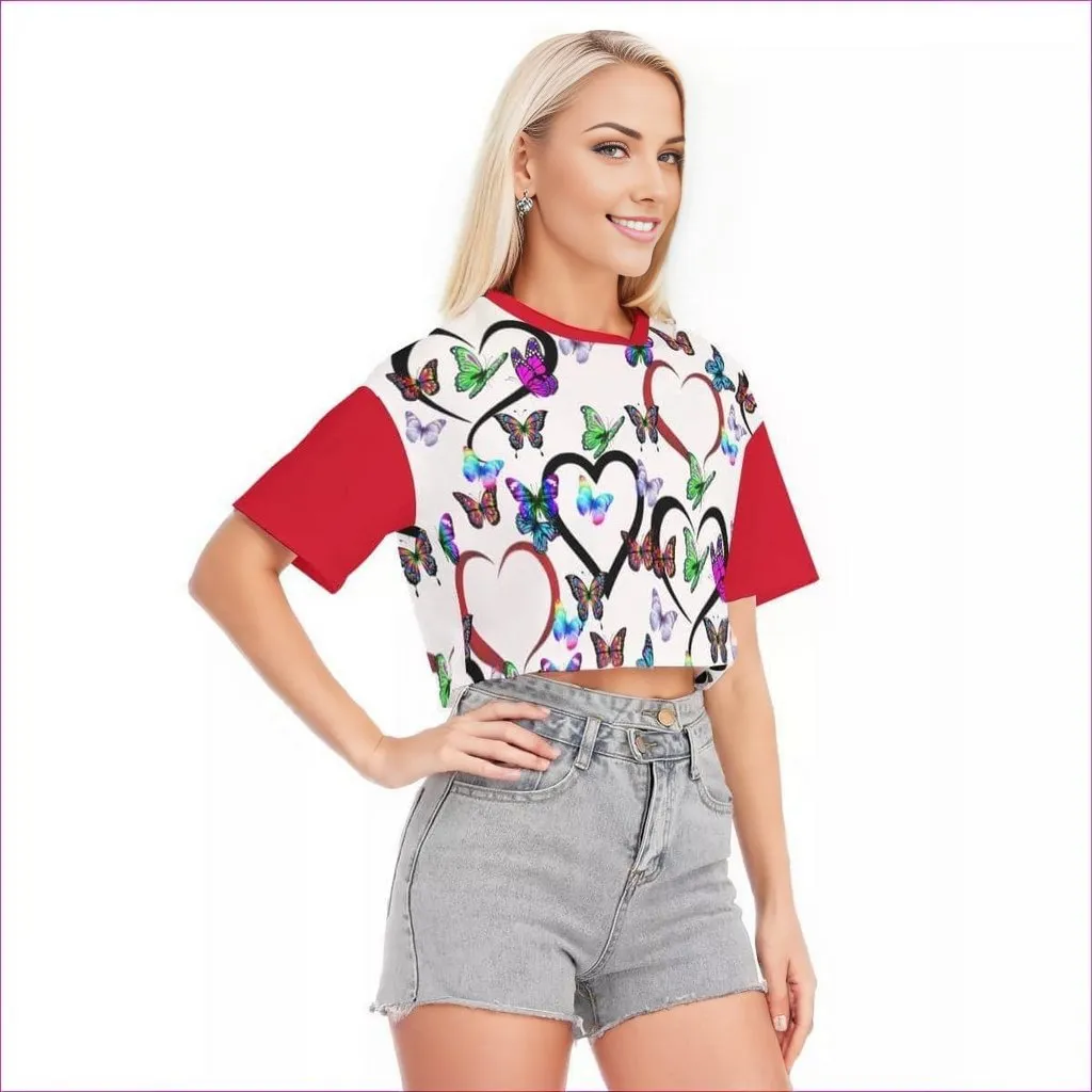 Butterfly Love Womens Drop Shoulder Crop Top