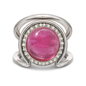 Cabochon Pink Tourmaline and Diamond Ring