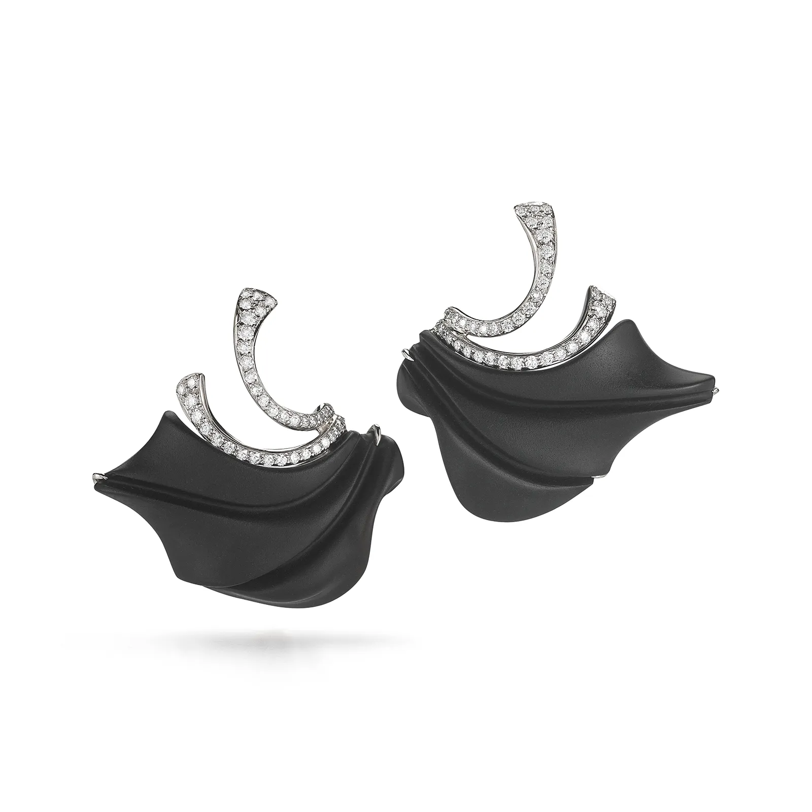 Carved Black Onyx and Diamond Flutter Earrings