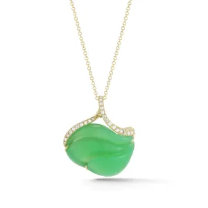 Carved Chrysoprase, Diamond Pendant in Yellow Gold