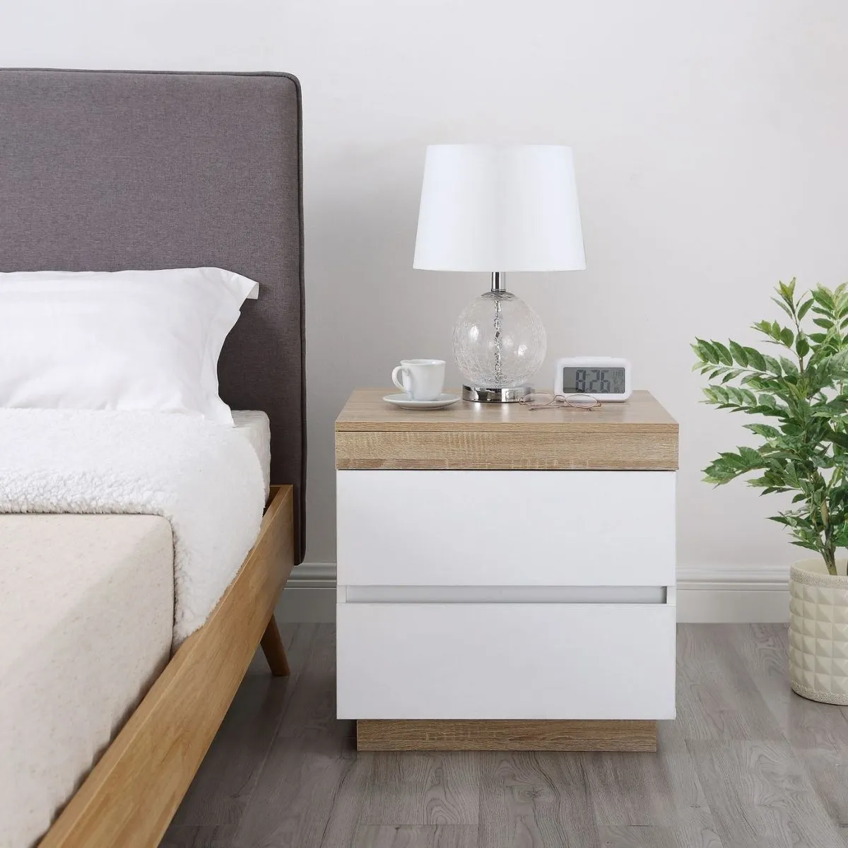 Coastal White Wooden Bedside Table with Drawers