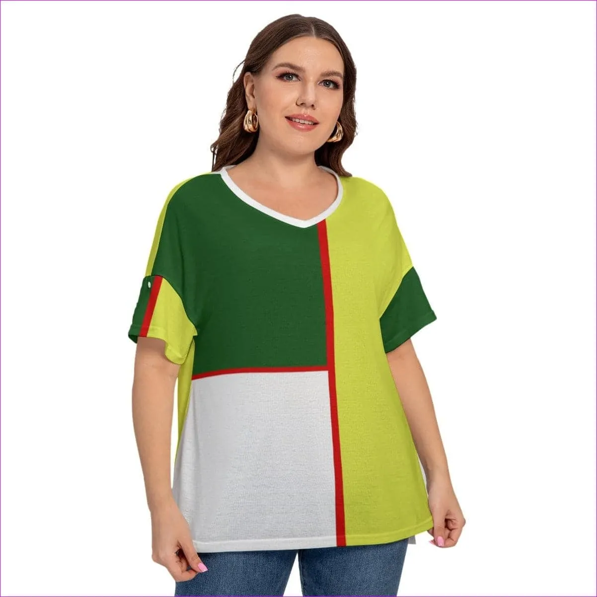 Color Block Astute Womens Drop-shoulder T-shirt With Sleeve Loops Voluptuous ( ) Plus Size