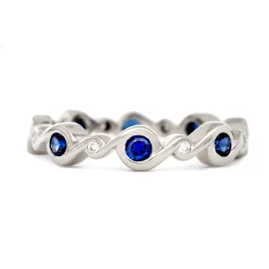 Contour Entwined Blue Sapphire and Diamond Stack Band