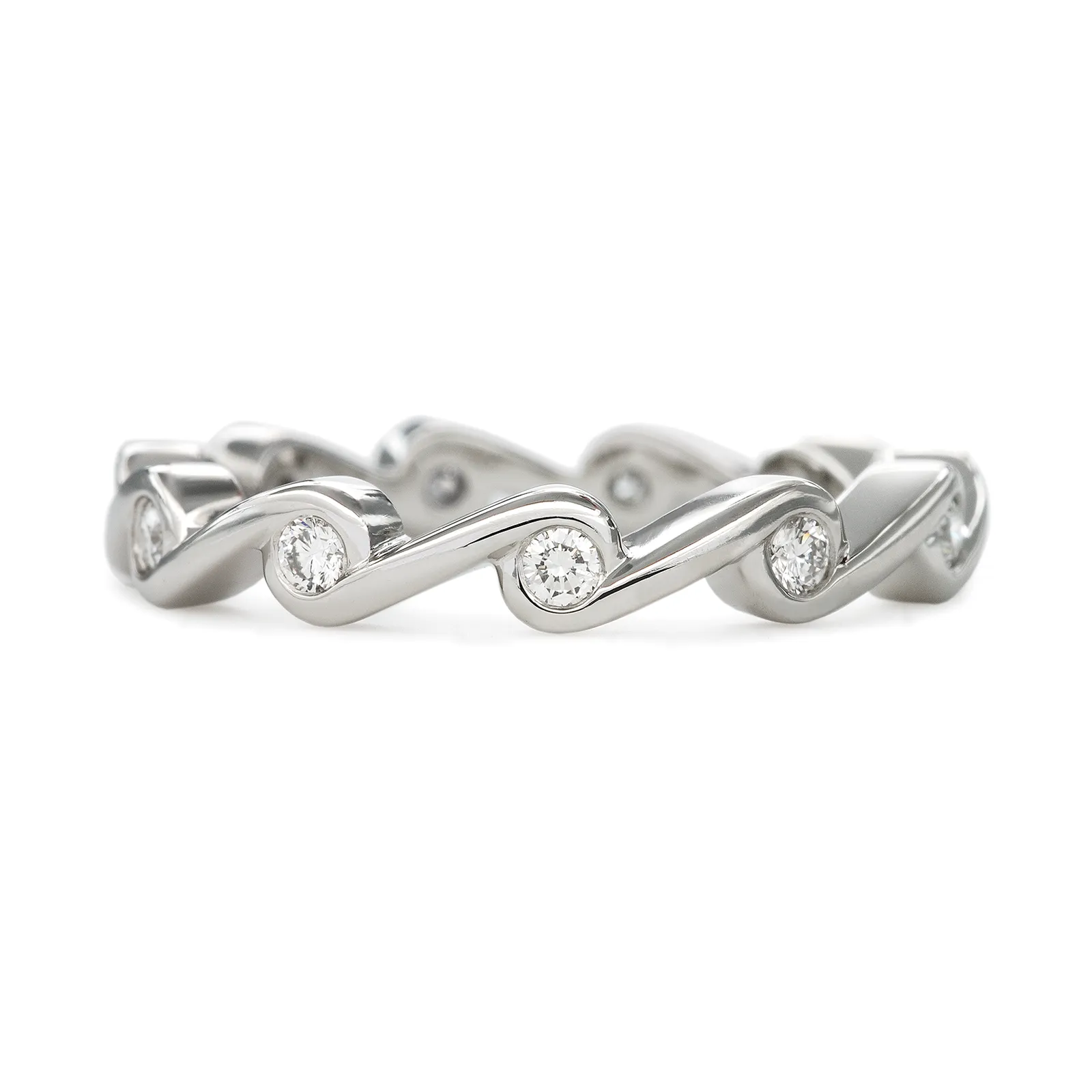 Contour Ripple Diamond and White Gold Stack Band