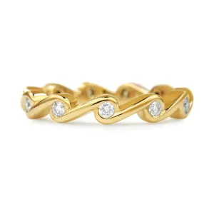 Contour Ripple Diamond  and Yellow Gold Stack Band