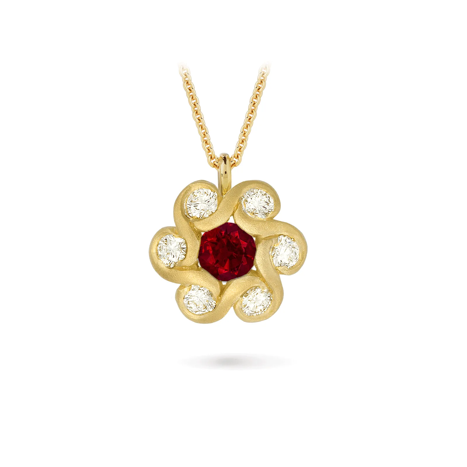 Contour Ruby, Diamond and Yellow Gold Whirlpool Pendant