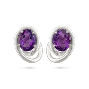 Contour Swirl Oval Amethyst and Sterling Silver Earrings