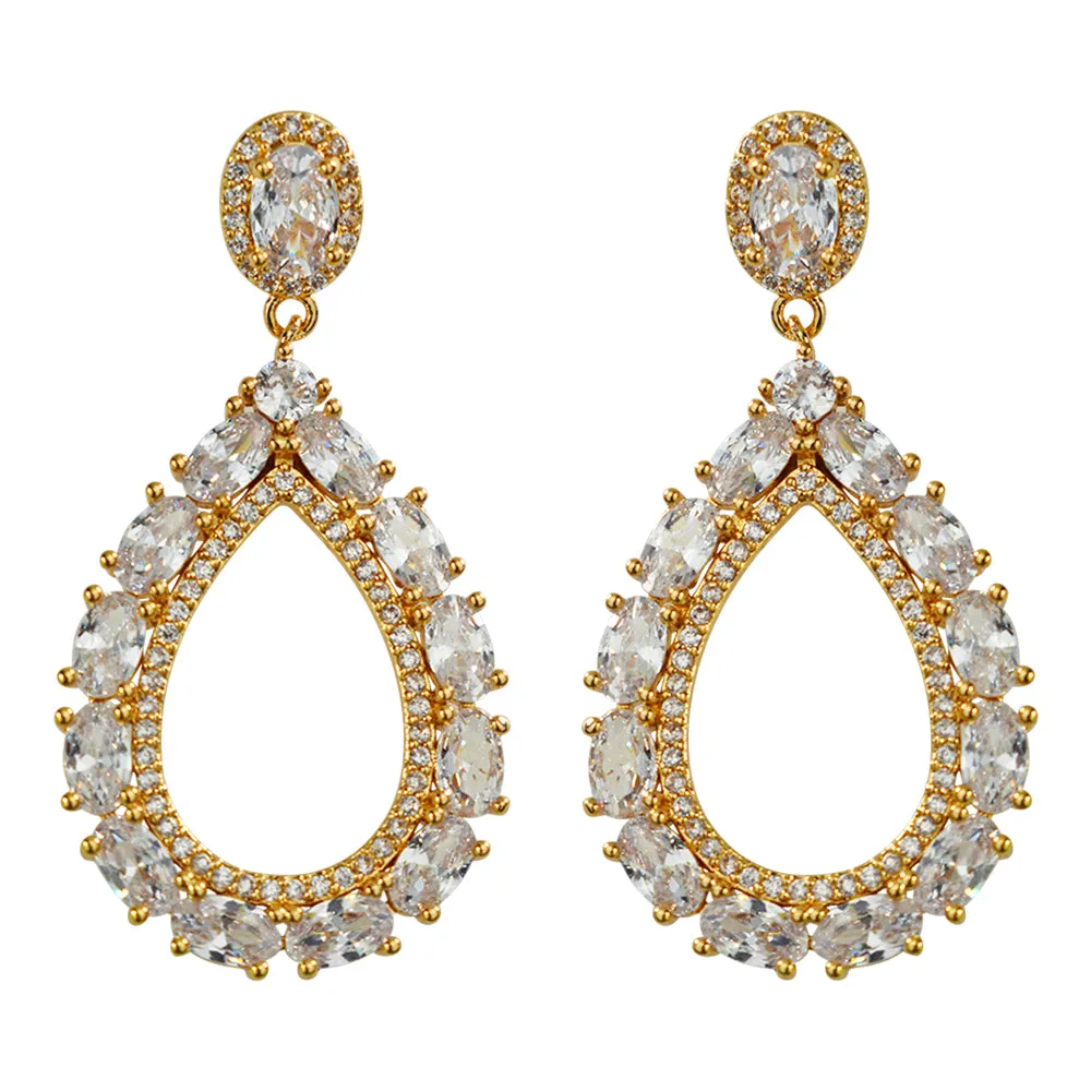 Crystal CZ Open Teardrop Pierced Earrings (Goldtone)