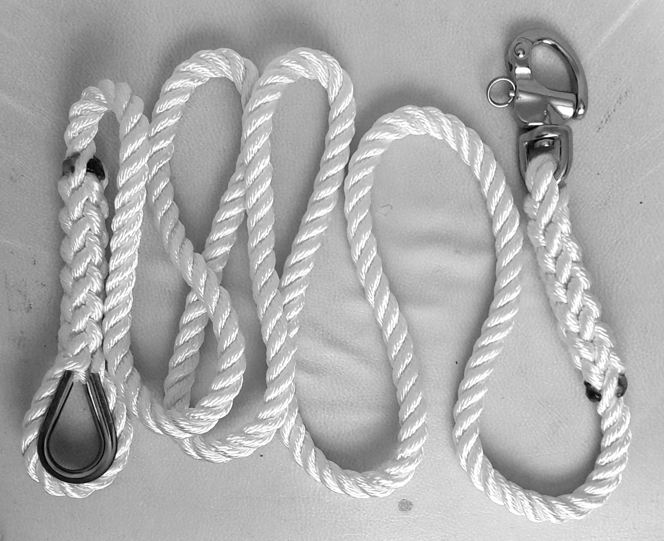 Custom 5/8" x 6'  3 Strand Mooring Pendant Line 100% Nylon High Quality Rope with Stainless Steel Thimble and SS swivel snap Shackle.