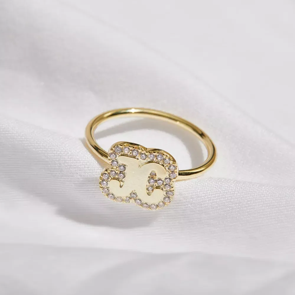 Custom Bubble Dainty Initial Letter Ring