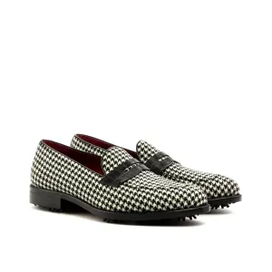 DapperFam Luciano Golf in Houndstooth / Black Men's Italian Croco Embossed Leather & Sartorial Loafer