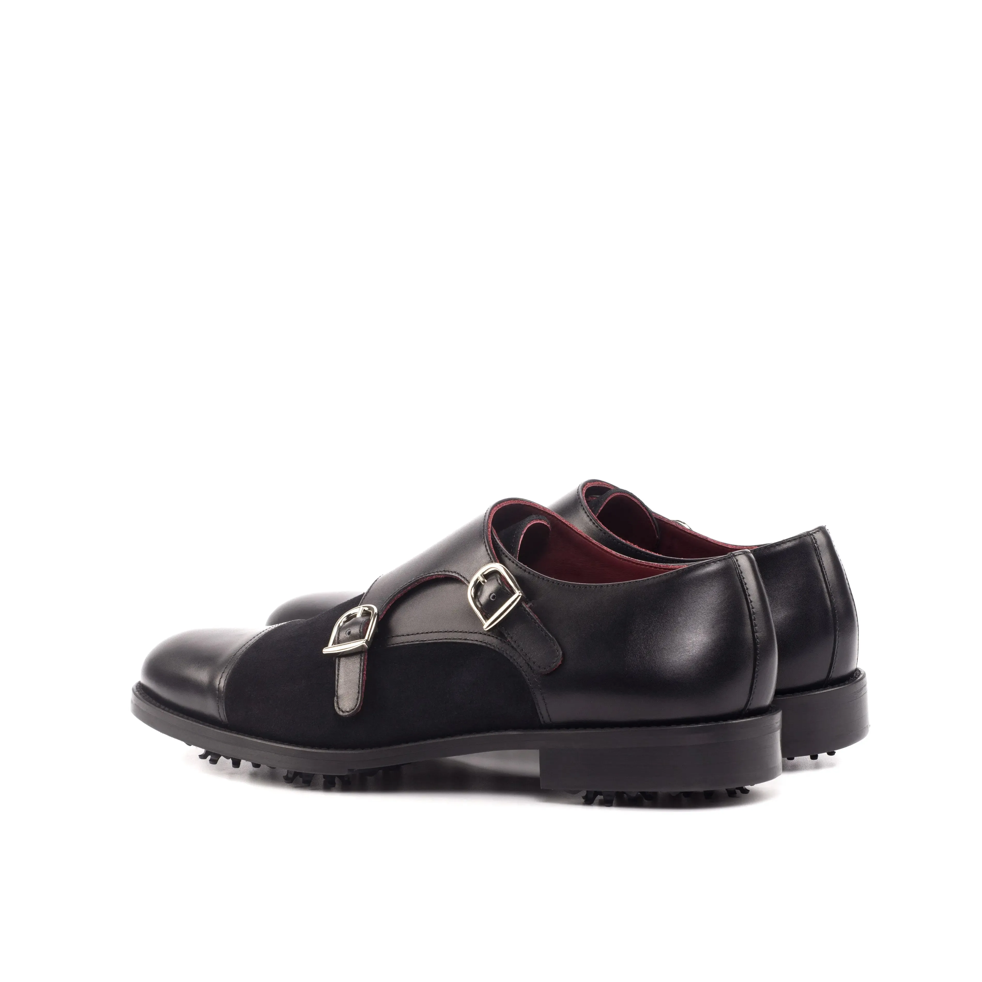 DapperFam Monaco Golf in Black Men's Italian Leather & Lux Suede Double Monk