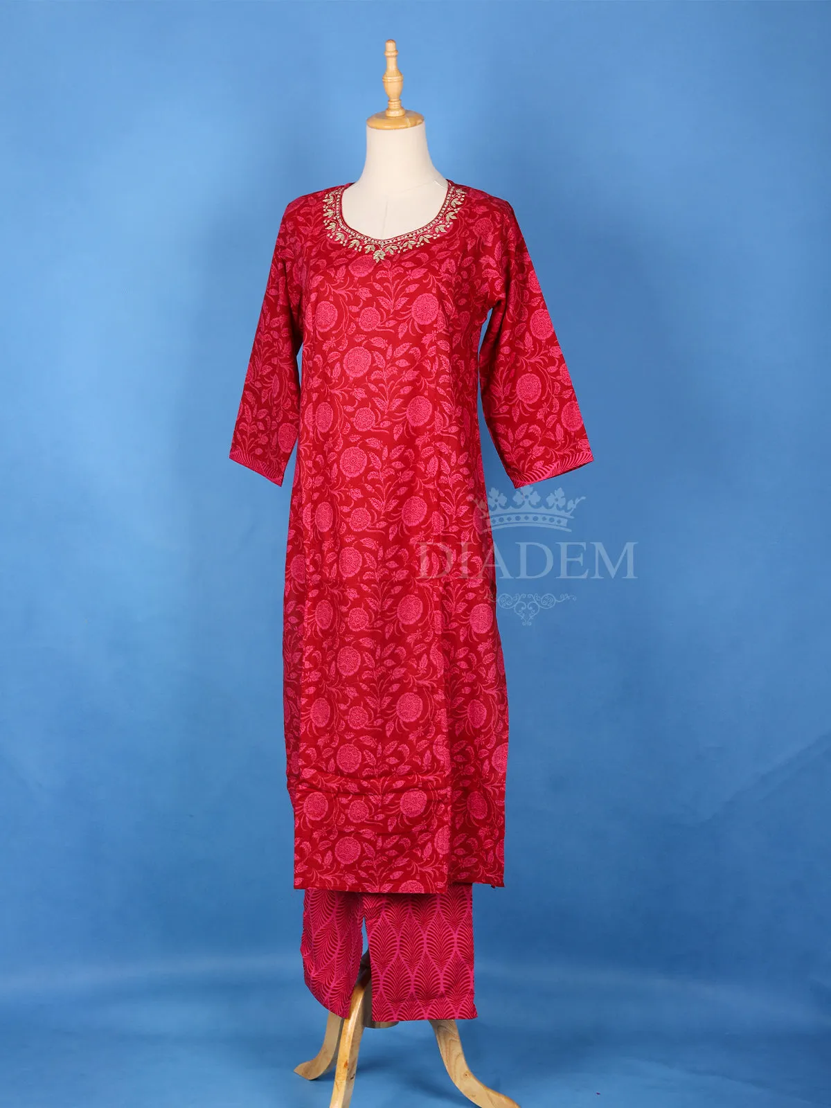 Dark Pink Cotton Floral Printed Salwar Suit