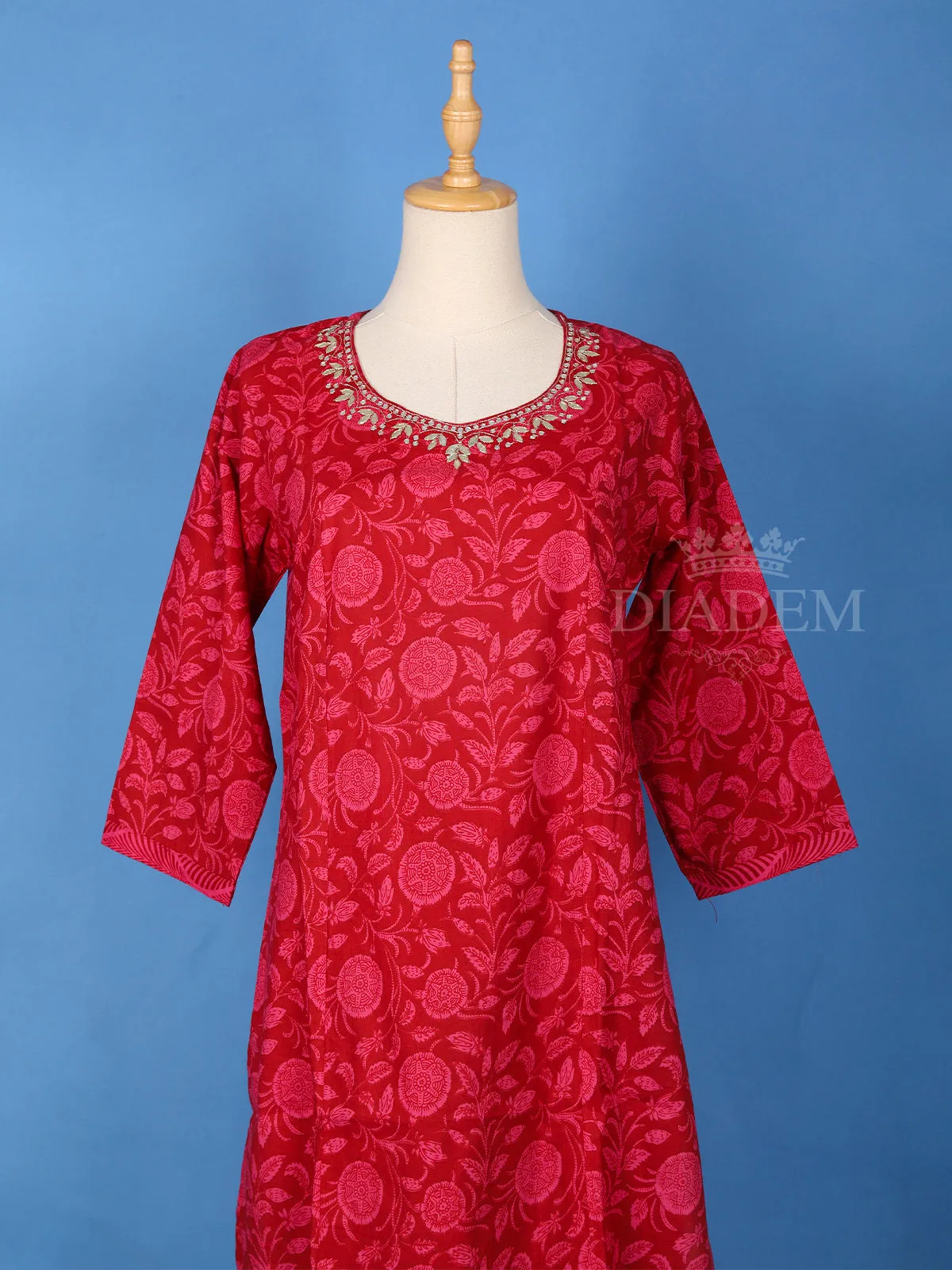 Dark Pink Cotton Floral Printed Salwar Suit