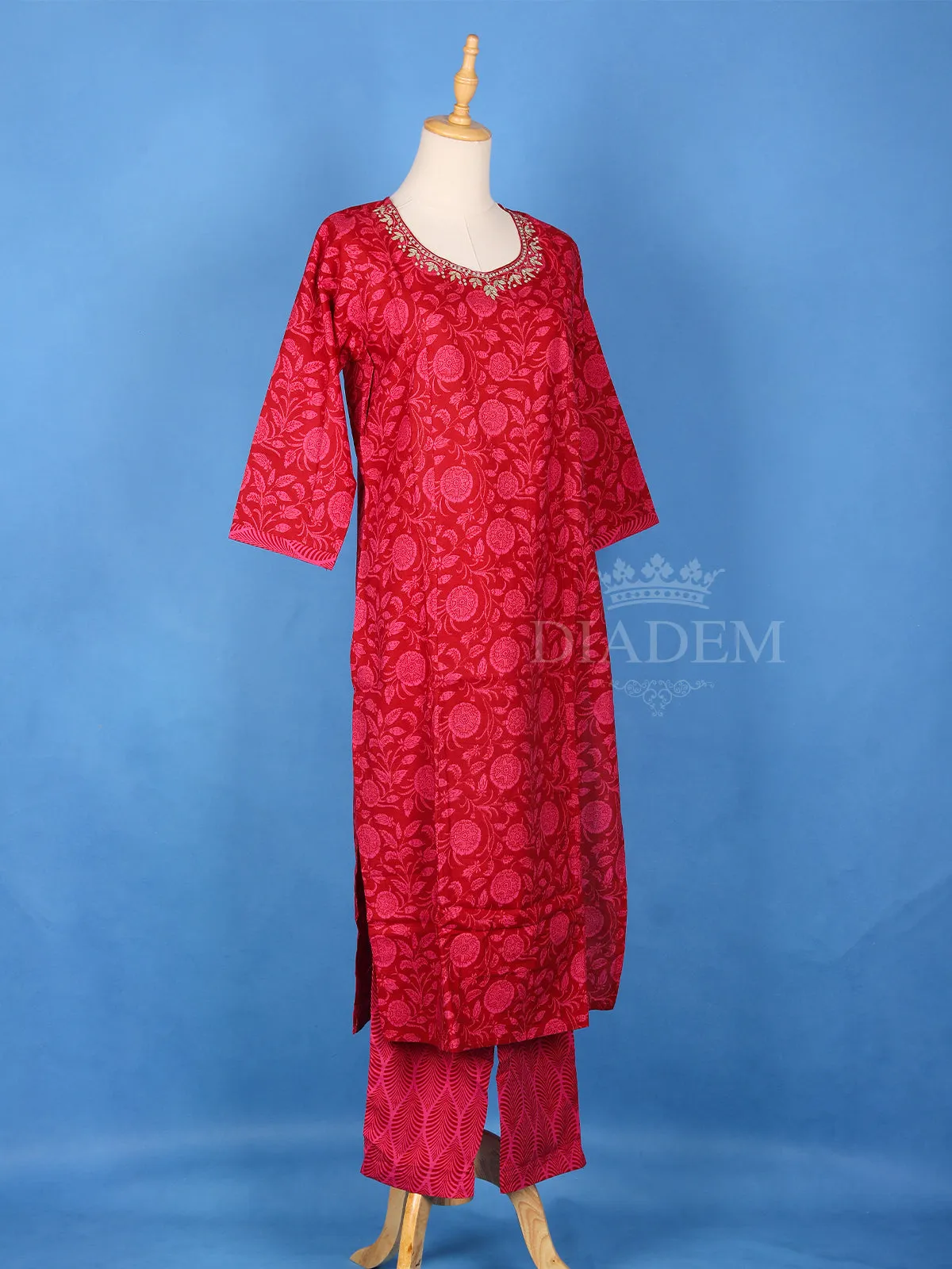 Dark Pink Cotton Floral Printed Salwar Suit