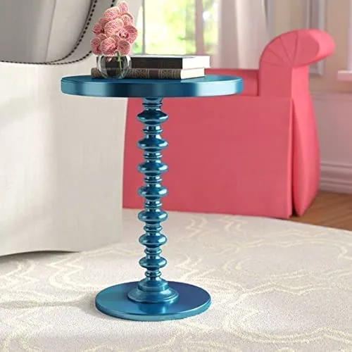 DDS Dream Decor ShoppeeRound Side Table Wooden with One Wood Legs Stand Nightstand lamp Table Coffee Table End Table for Living Room Bedroom Office Small Spaces (Blue)