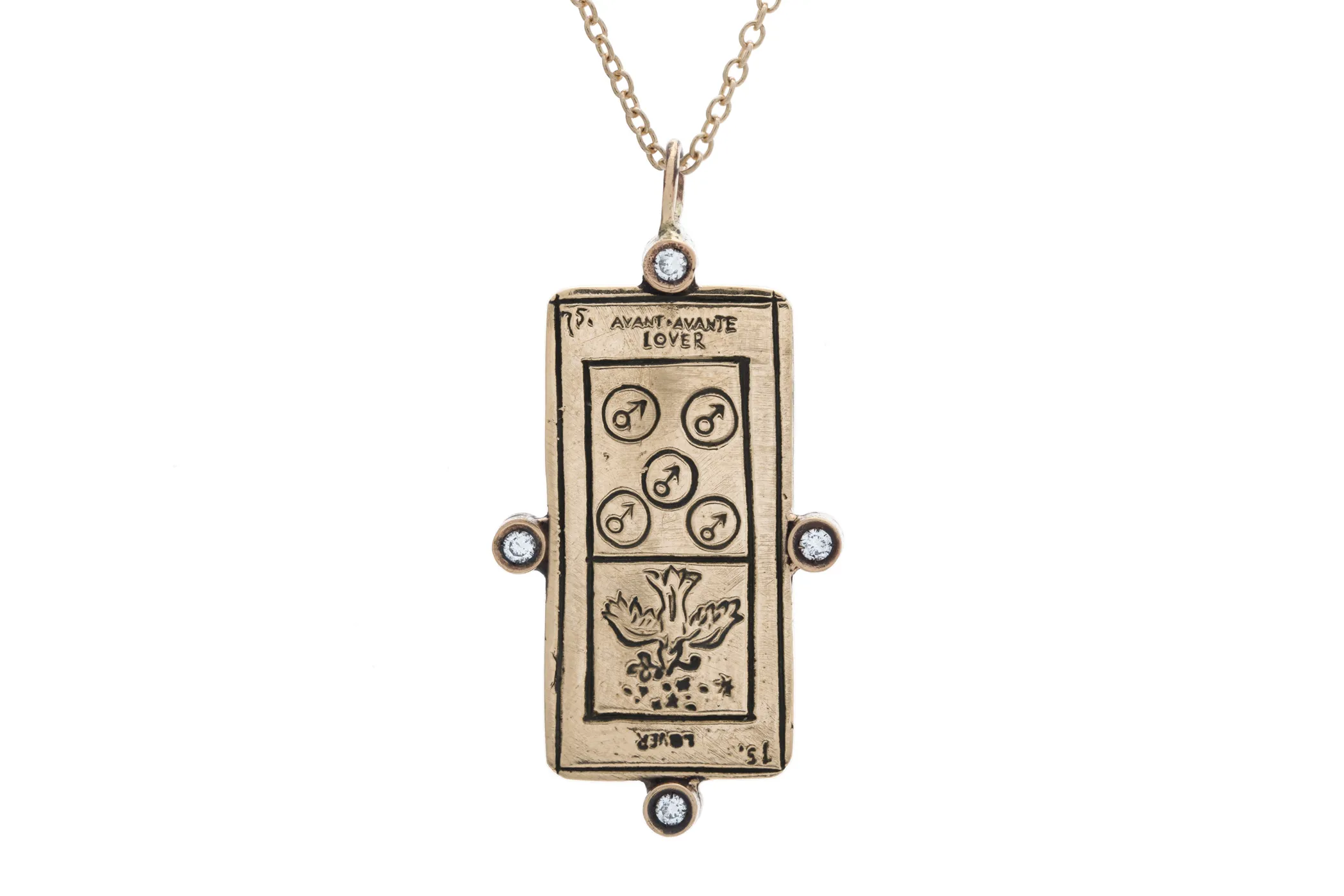 Diamond The Lovers Tarot Card Necklace