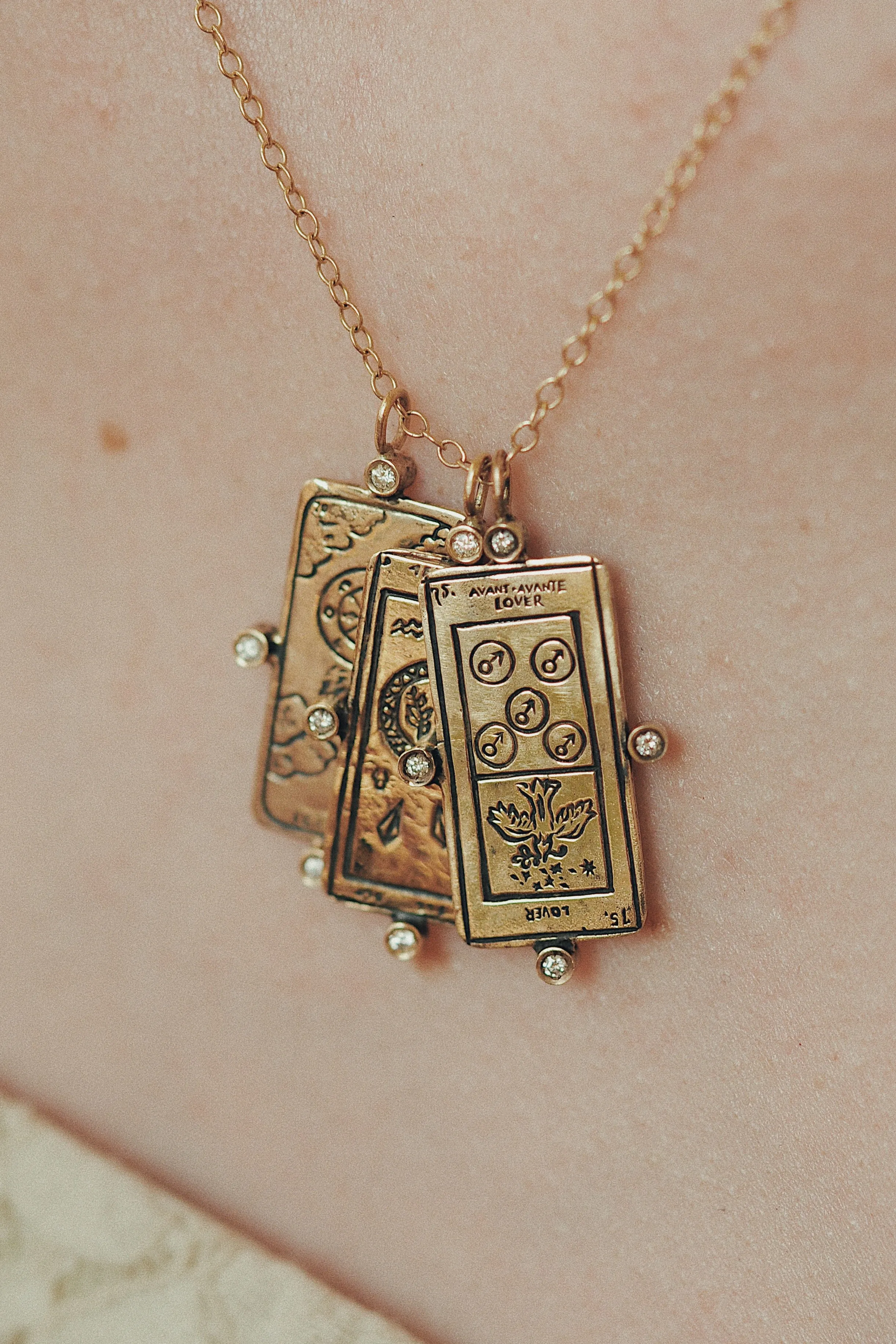 Diamond The Lovers Tarot Card Necklace