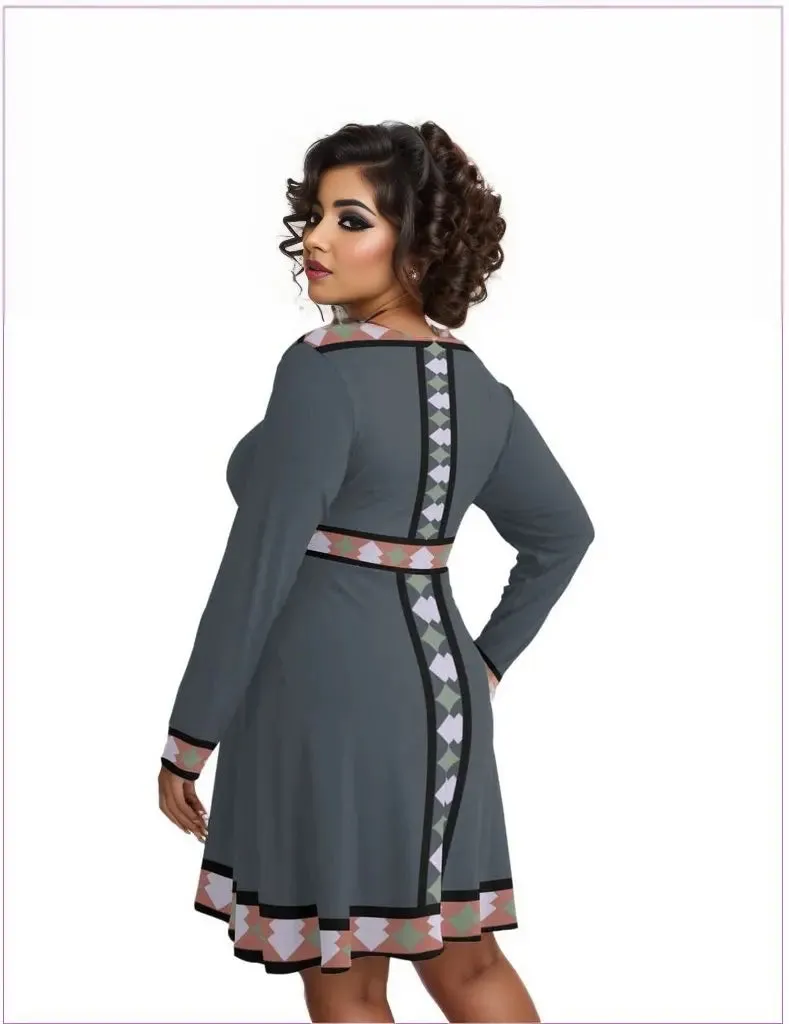 Eclectic Womens V-neck Long Sleeve Dress Voluptuous ( ) Plus Size