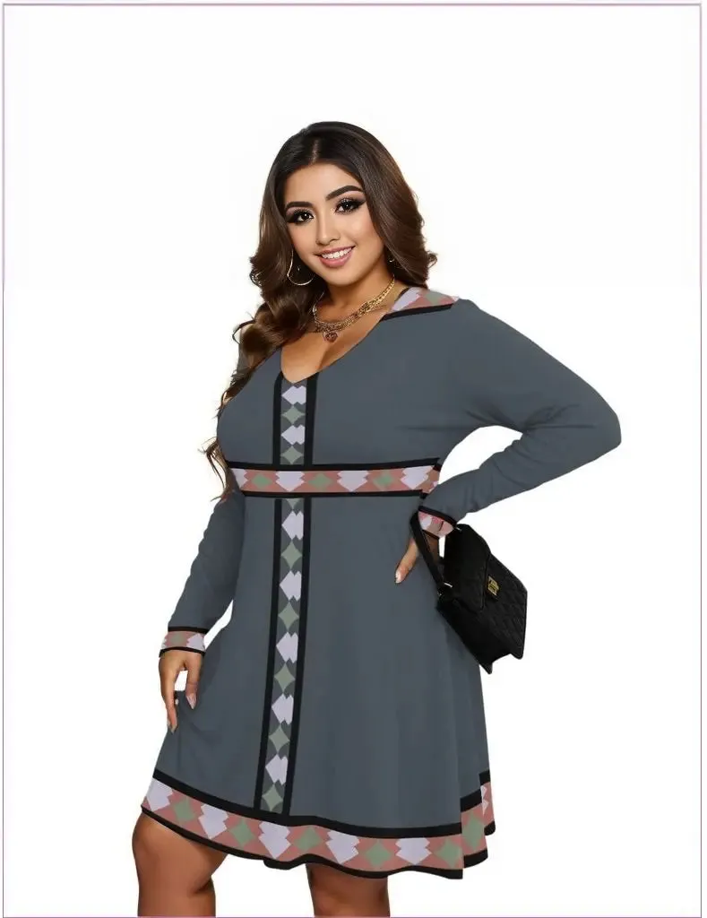 Eclectic Womens V-neck Long Sleeve Dress Voluptuous ( ) Plus Size