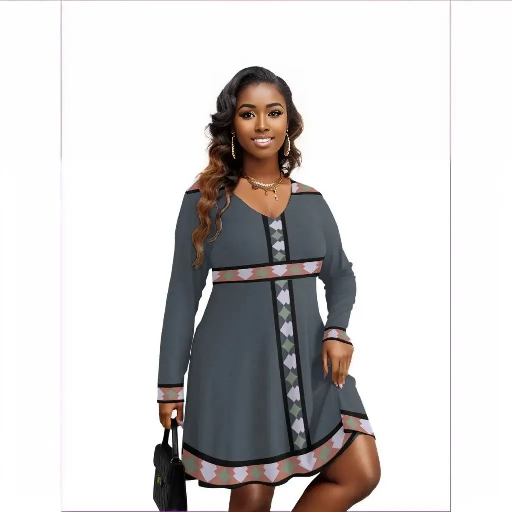 Eclectic Womens V-neck Long Sleeve Dress Voluptuous ( ) Plus Size