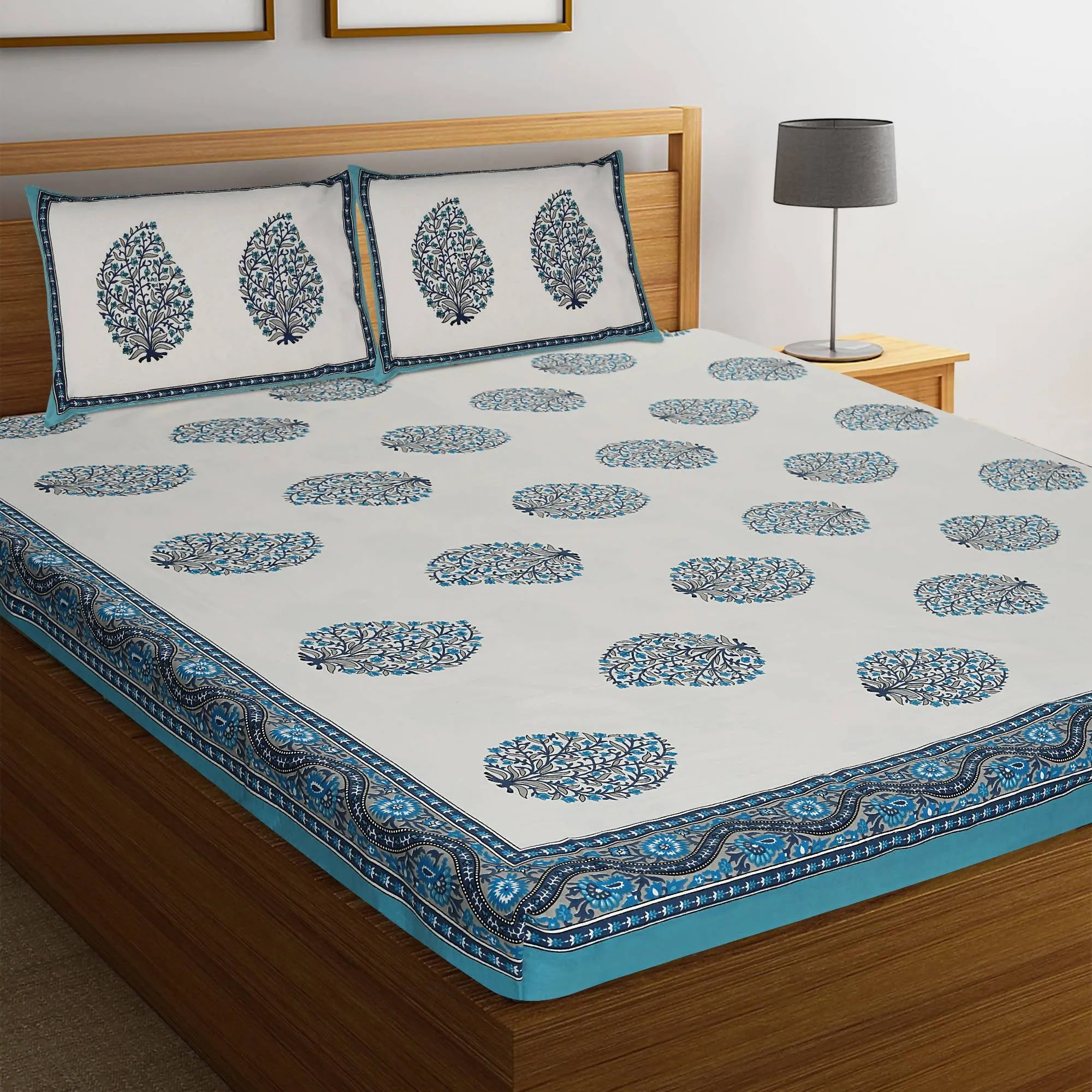 Fabrahome Rajasthani Jaipuri Graceful Cotton Block Print bed sheets