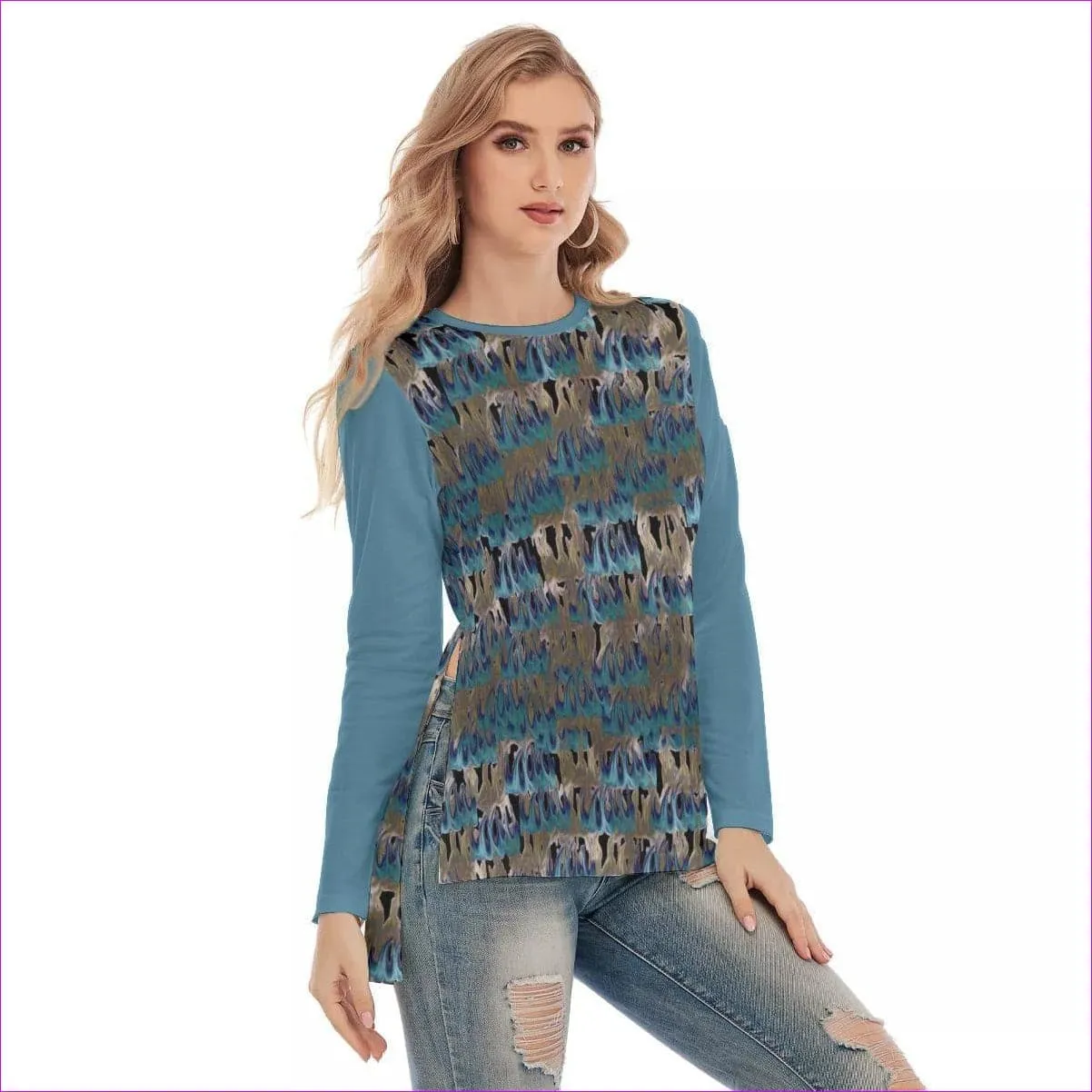 Flame Womens Side Split Long T-shirt
