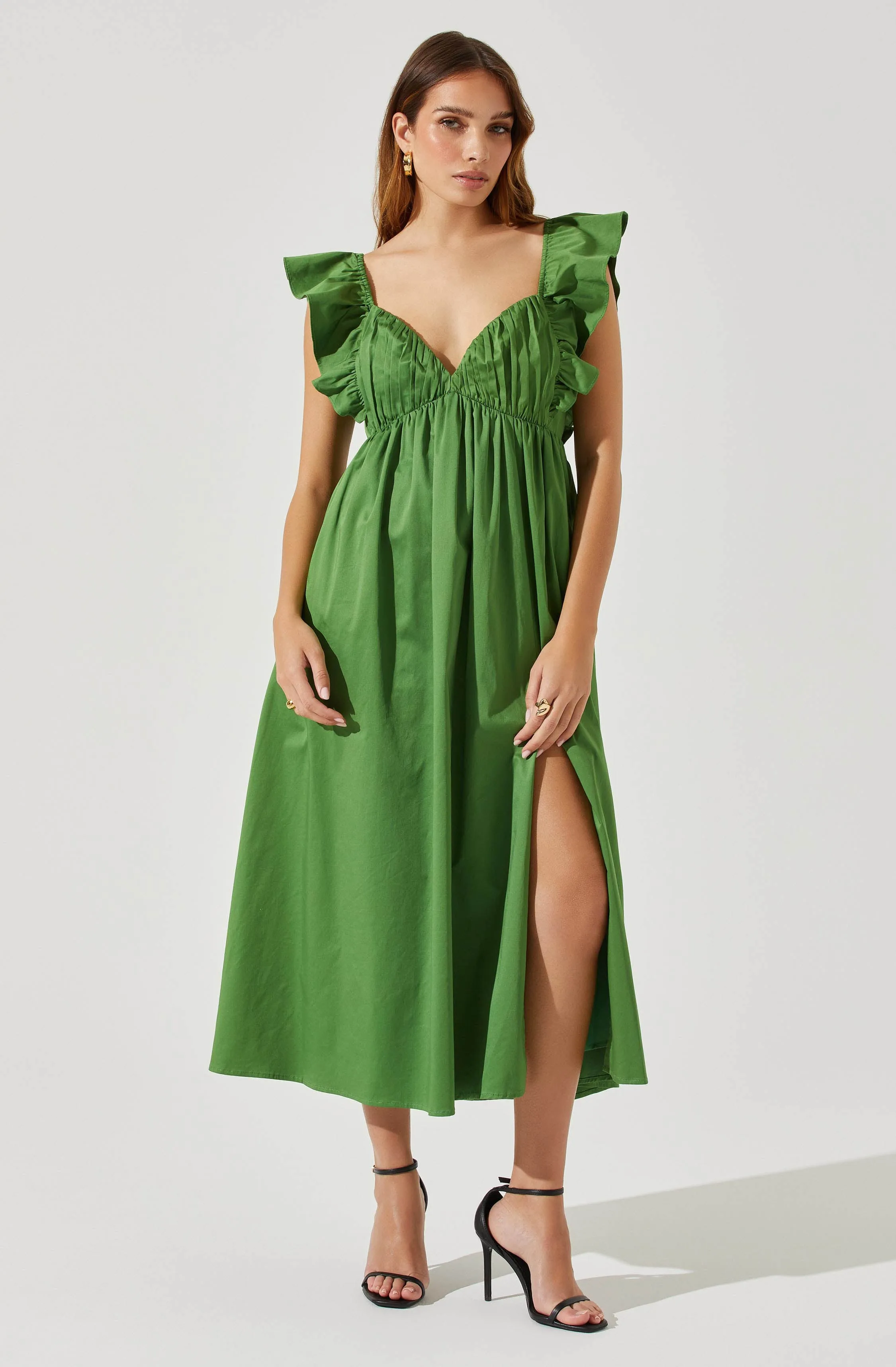 Flutter Sleeve Tie Back Maxi Dress