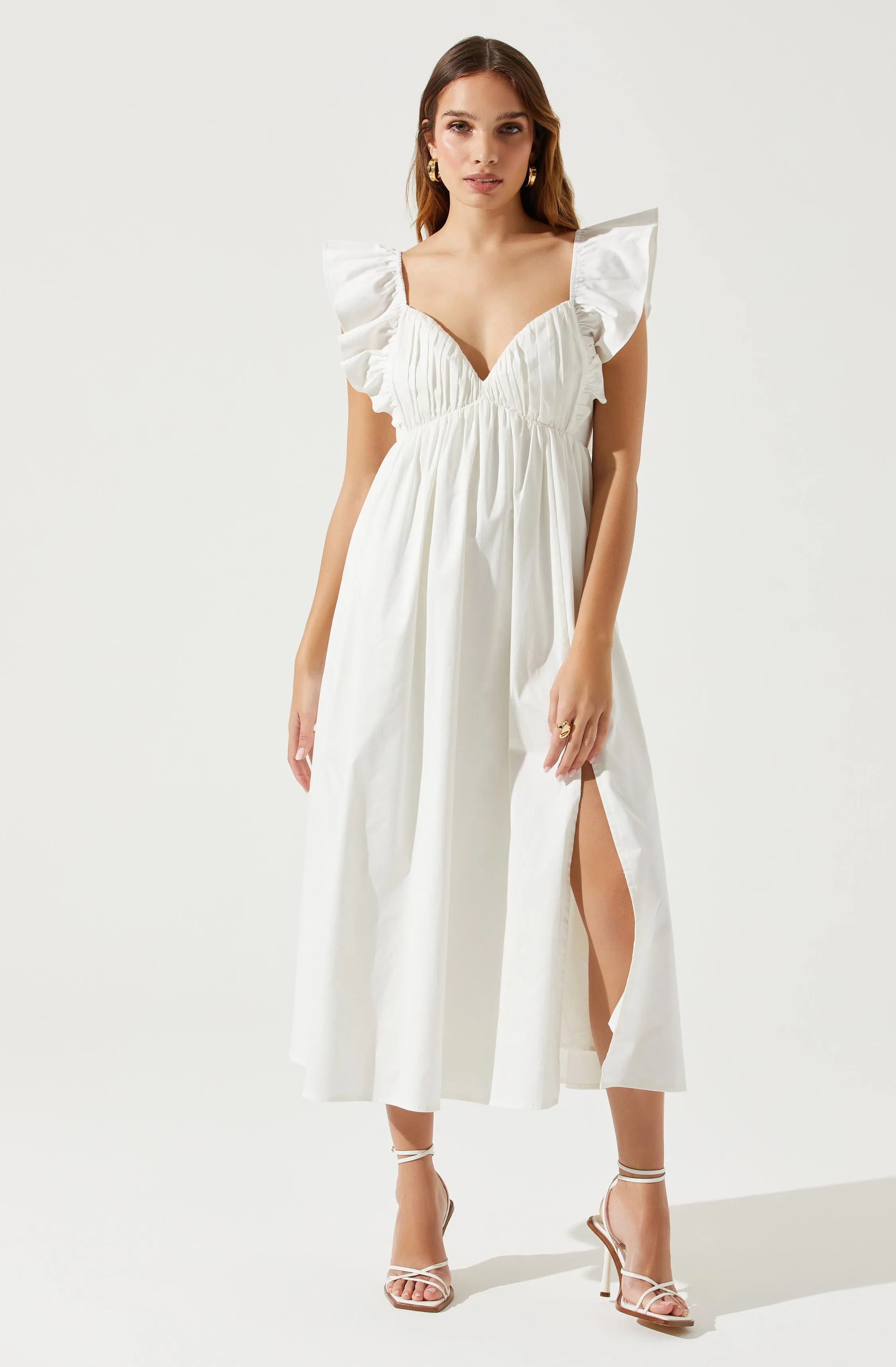 Flutter Sleeve Tie Back Maxi Dress