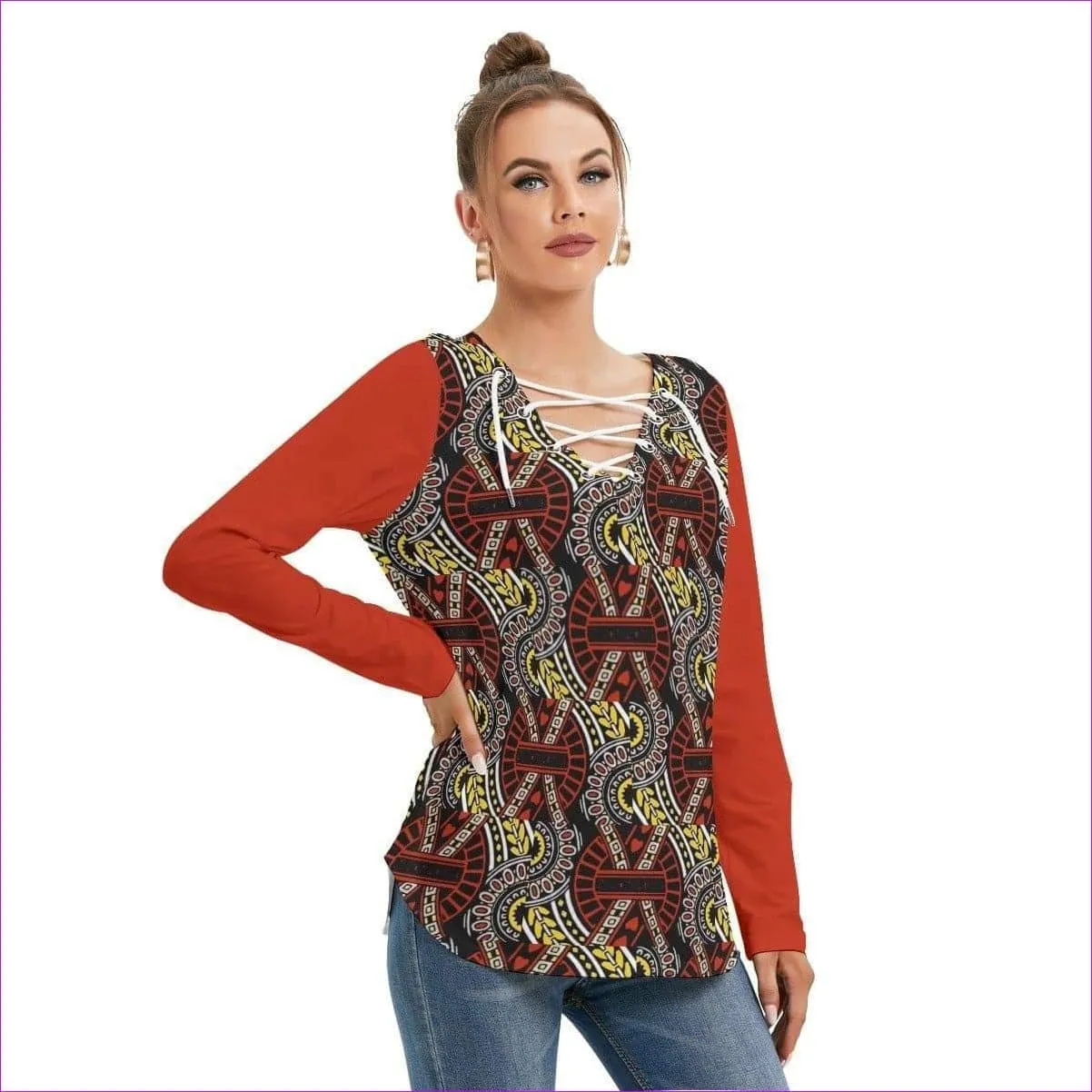 Full Deck Womens Long Sleeve Tie Up Blouse