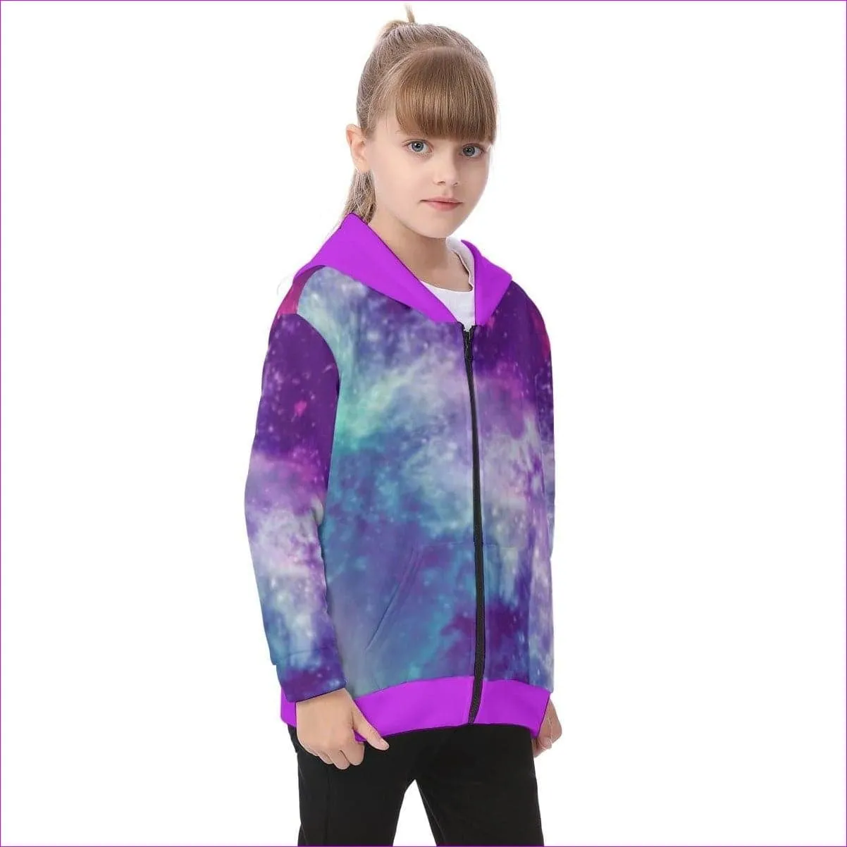 Galaxy Kids Fur Lined Hoodie With Zip Up