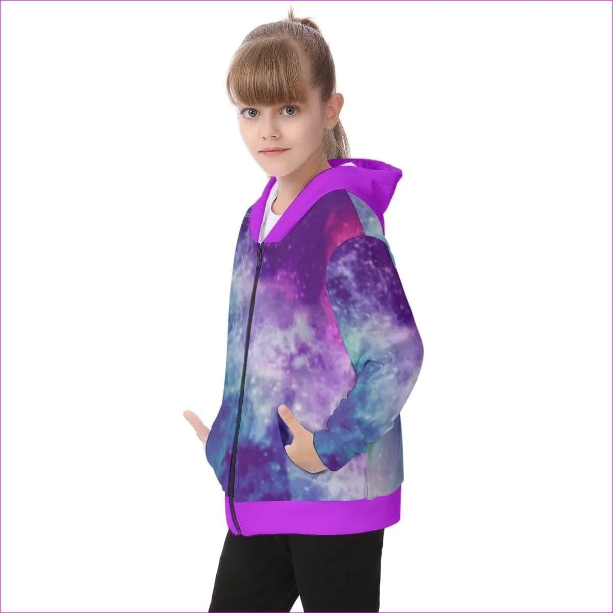 Galaxy Kids Fur Lined Hoodie With Zip Up