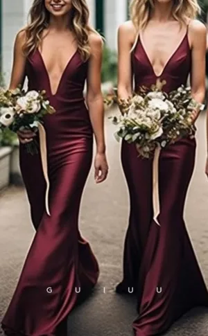 GB160 - Sexy & Hot Sheath & Mermaid V-Neck Straps Floor-Length Bridesmaid Dress