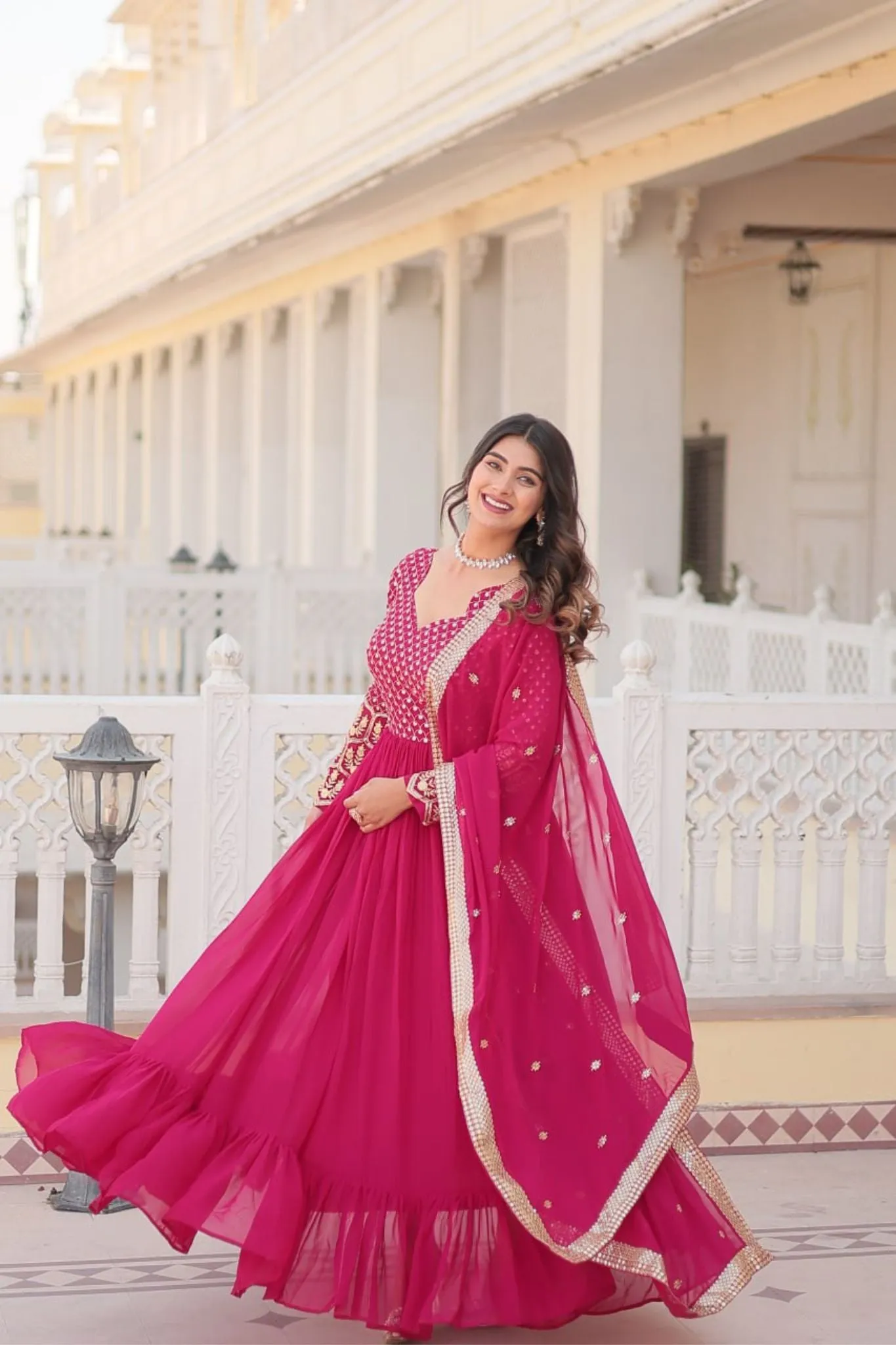 Georgette Beautiful Embroidery Anarkali Suit Gown With Dupatta