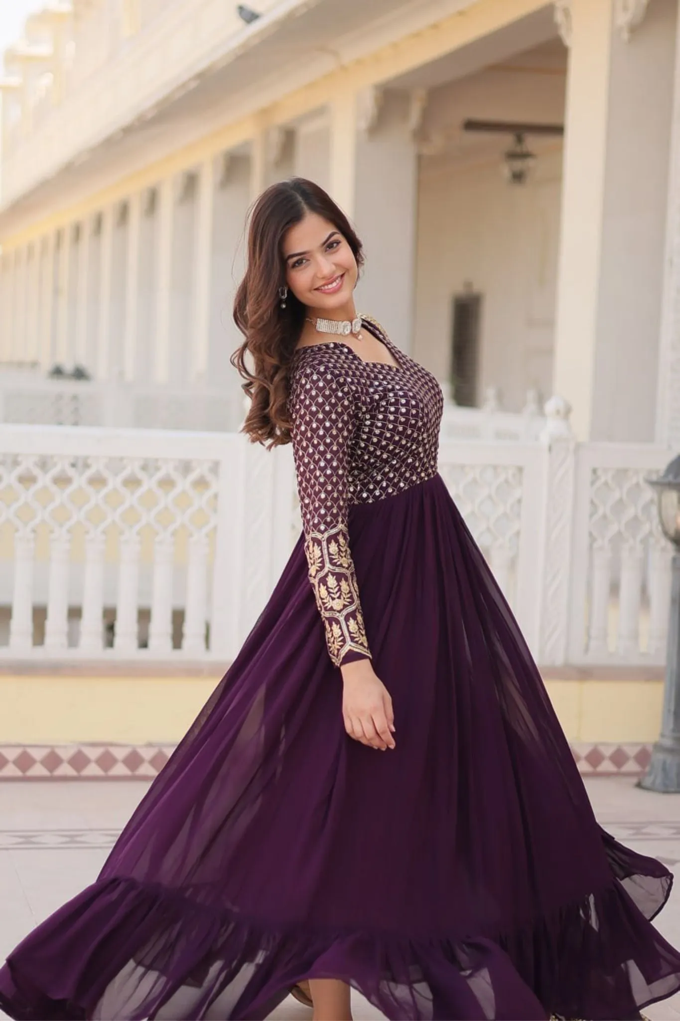 Georgette Beautiful Embroidery Anarkali Suit Gown With Dupatta