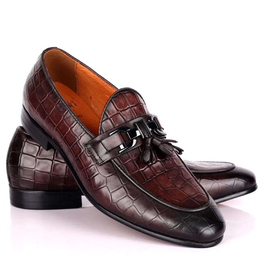 Gian Classic Tassel And Croc Designed Coffee Leather Shoe