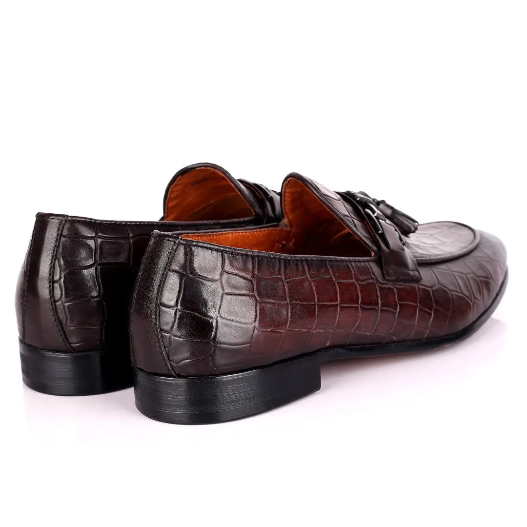 Gian Classic Tassel And Croc Designed Coffee Leather Shoe