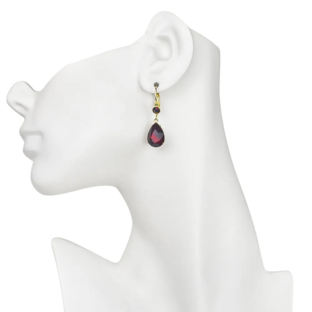 Goddess Tears Leverback Earrings (Goldtone/Ruby Red)