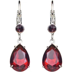 Goddess Tears Leverback Earrings (Sterling Silvertone/Ruby Red)