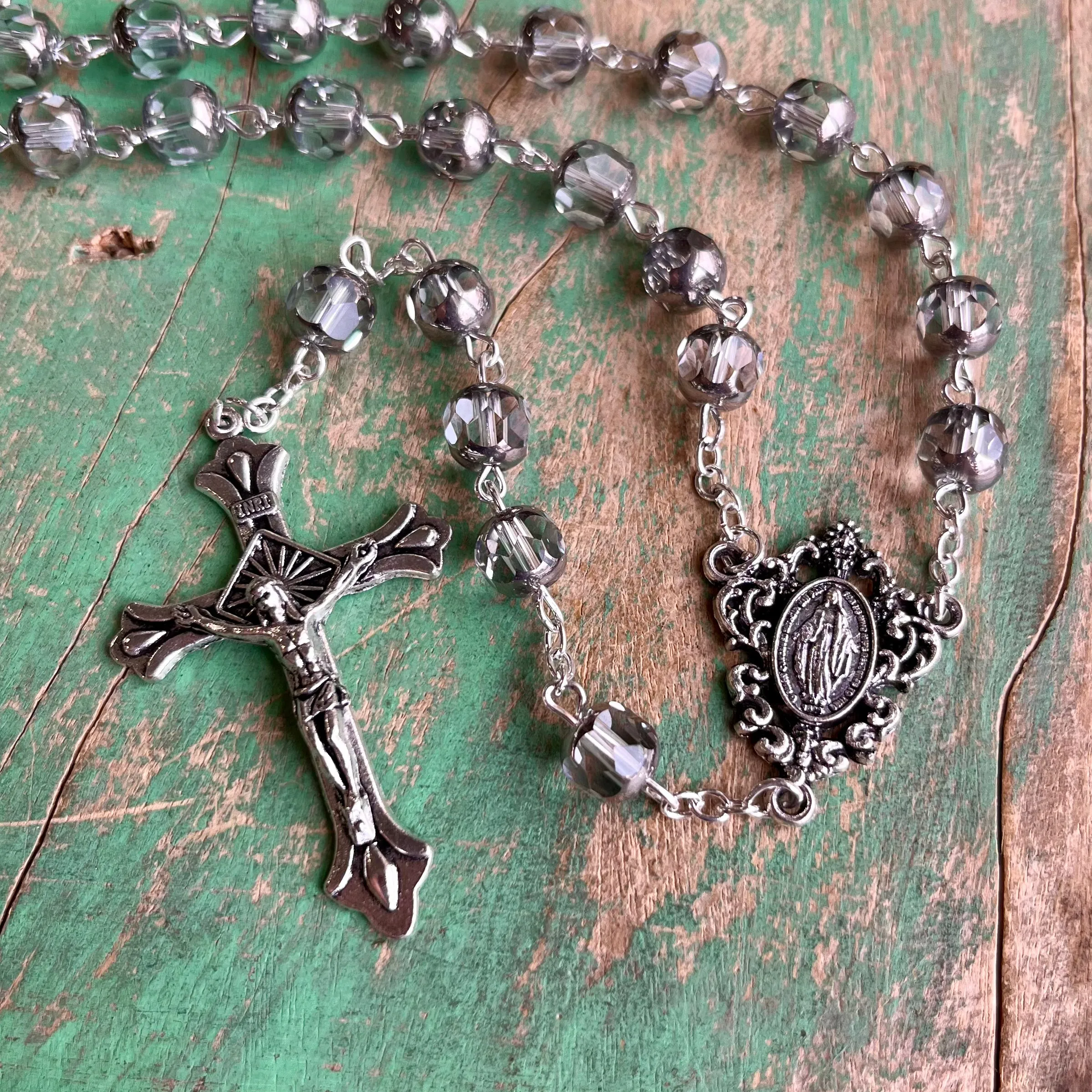 Graceful Clear Glass Rosary