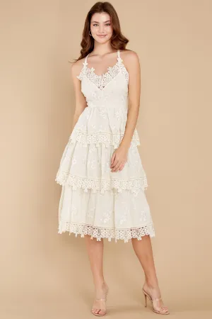 Graceful Goddess Ivory Lace Midi Dress