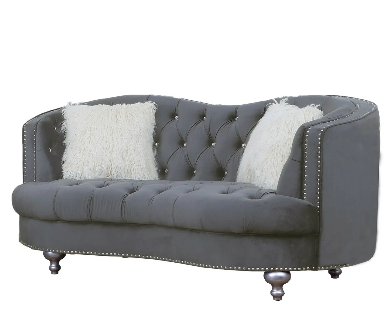 Graceful Gray Velvet Loveseat